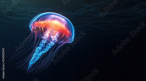 Glowing Jellyfish in Black Abyss Captivating Deep Sea Minimalism for Stunning Oceanic Imagery