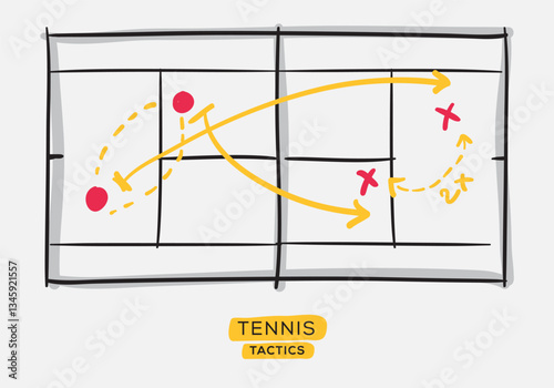 Tennis tactics board, freehand drawing design.