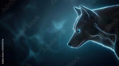 Vibrant Neon Outlined Wolf Silhouette in Dark Void Modern Digital Wildlife Art for Unique Decor