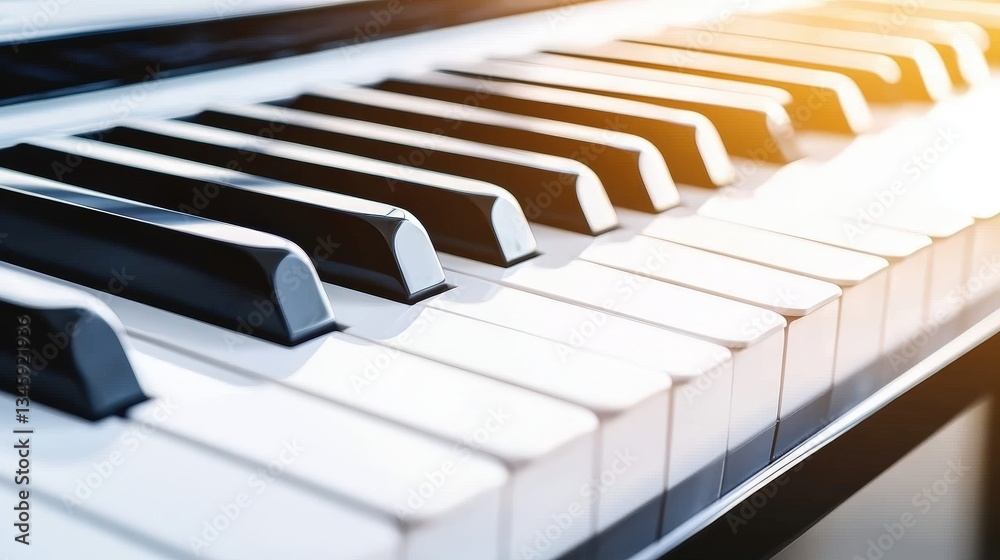 A close-up view of piano keys, showcasing the contrast between black and white keys, with soft lighting enhancing the elegant appearance. A close-up view of piano keys, showcasing the contrast between black and white keys, with soft lighting enhancing the elegant appearance.