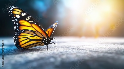 Beautiful Monarch Butterfly Wing Glowing Softly Against Crisp White Background Perfect for Nature and Wildlife Themes