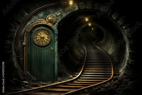 A steam-powered train station map, showing vast tunnels, underground railways, and massive iron gears controlling the transportation system