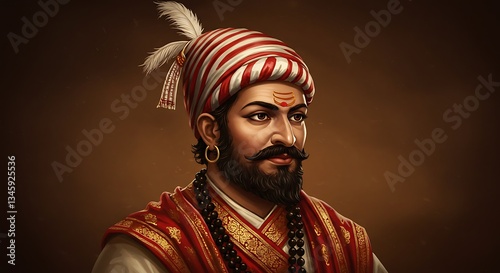 Majestic portrait of a historical Indian leader in traditional attire and turban photo