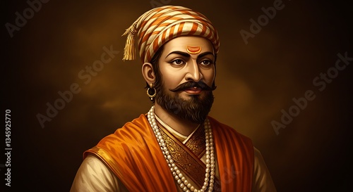 Artistic portrait of an Indian historical figure with turban and mustache