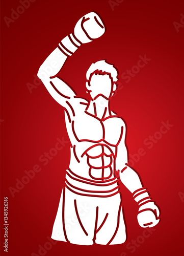 The Winner Boxing Sport Kickboxing Muay Thai Boxer Ultimate Fighting Action Cartoon Graphic Vector