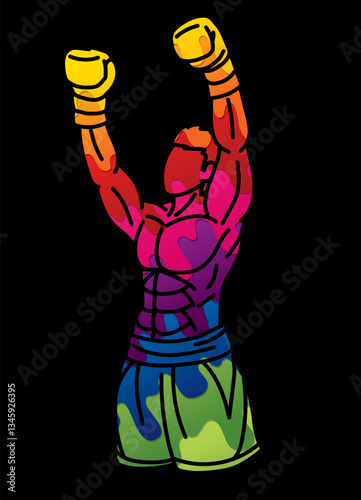 Boxing Sport Kickboxing Muay Thai Boxer Ultimate Fighting Ready to Fight Action Cartoon Graphic Vector