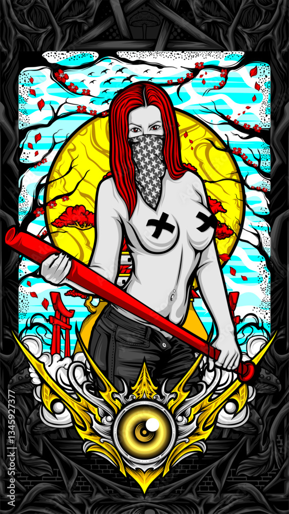 Naklejka premium beautiful girl in action illustration 