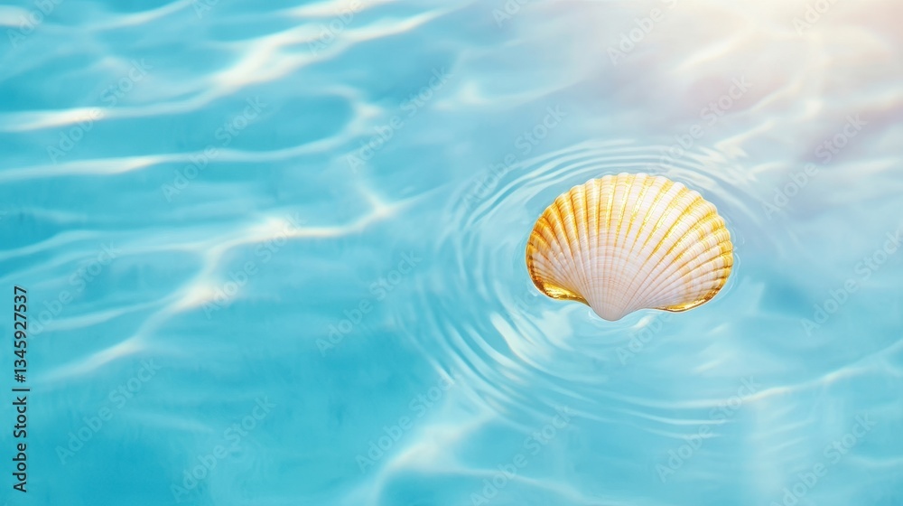 Fototapeta premium Seashell On Aqua Water Under Warm Sun Casting Ripples