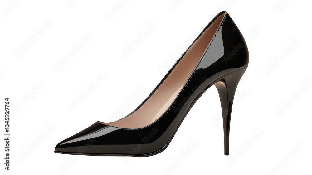 Elegant Black High Heel Shoe with Glossy Finish and Slim Design Elegant Black High Heel Shoe with Glossy Finish and Slim Design