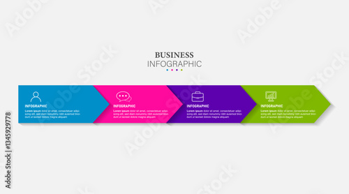arrow infographic label template with icons. 4 options or steps. Infographics for business concept. Can be used for info graphics, flow charts, presentations, web sites, banners, printed materials