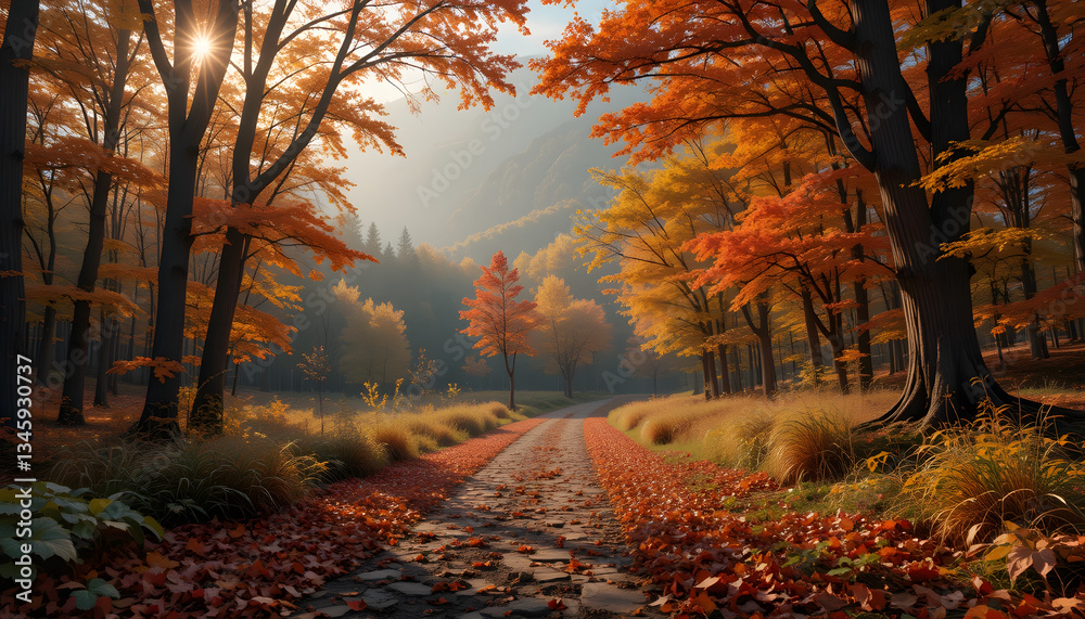 Fototapeta premium Autumn road generative ai