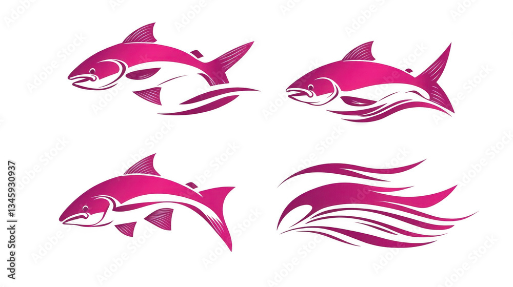 Obraz premium Vibrant Pink Fish Illustrations for Creative Design Projects