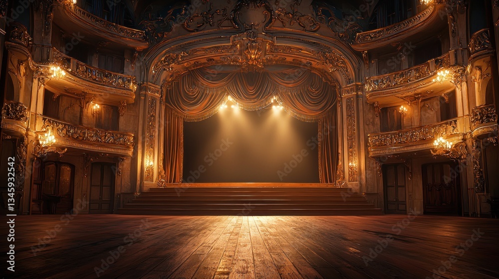 Obraz premium Grand Theatre Stage: A Majestic Empty Stage Awaits the Spotlight