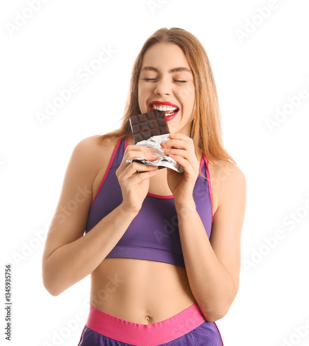 Young woman eating sweet ch...