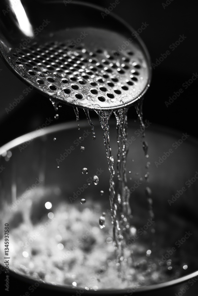 A kitchen appliance pours water into a pot A kitchen appliance pours water into a pot