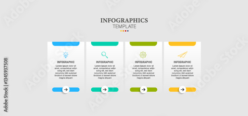 Business infographic timeline process with square template design with icons and 4 options or steps. Vector illustration.