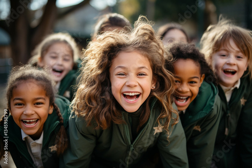  Energetic young scholars frolic on the playground, their faces beaming with joy during their well deserved break The vibrant atmosphere is filled with laughter and the sound of tiny feet scampering a