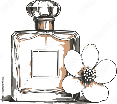 perfume bottle and flowers