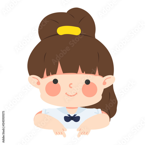 Cute Kid girl points down