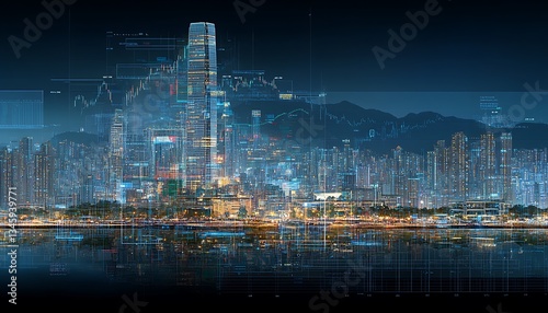 Night Cityscape for Financial Data Overlay.