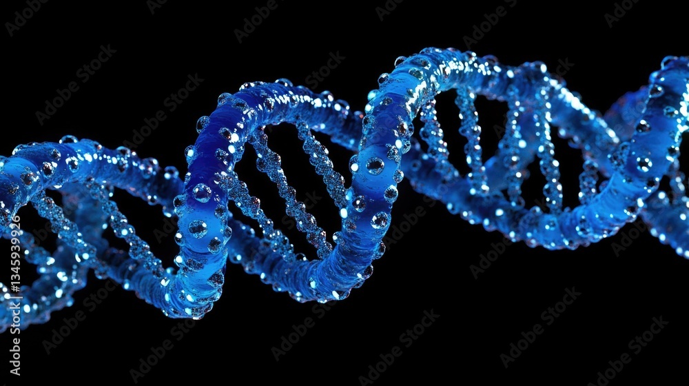 A microscopic view of a single strand of blue DNA molecule A microscopic view of a single strand of blue DNA molecule