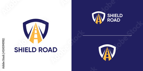 logo design combination of shield and road shape, transportation, security, safe, secure, idea, idea, creative.