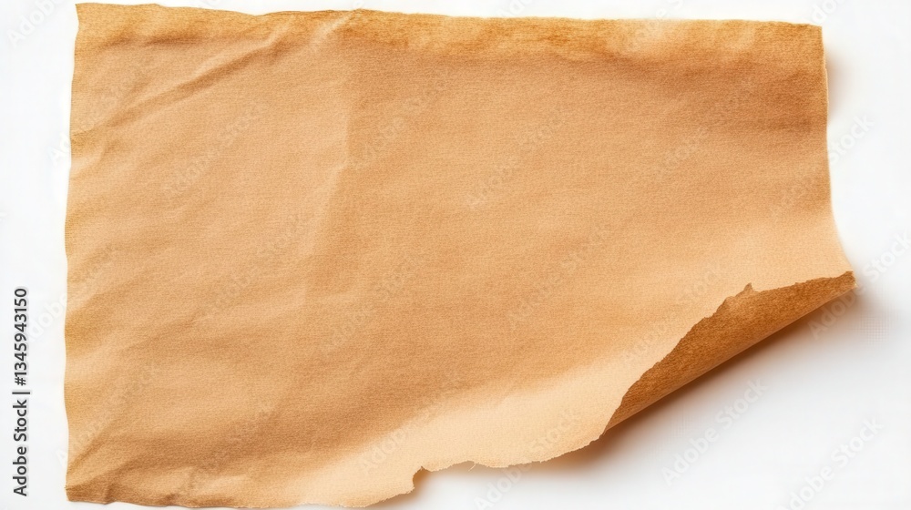 Fototapeta premium A crumpled, textured sheet of brown paper with a torn edge, showcasing a warm, earthy tone, suitable for various creative uses.