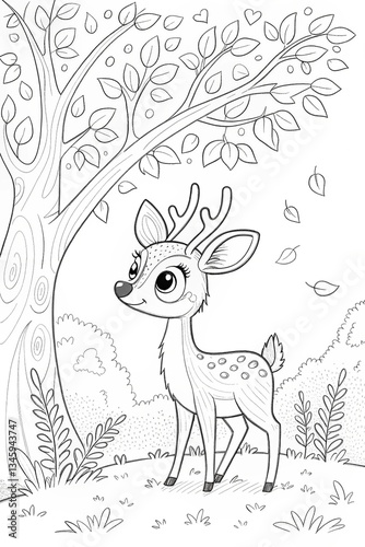 cute deer coloring page for kids, coloring page of a deer, Anti-stress for adults, black and white doodle, coloring page, Coloring Book Page