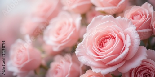 Close-Up of Delicate Pink Roses in Full Bloom with Soft Focus Background Creating a Romantic and Elegant Floral Atmosphere