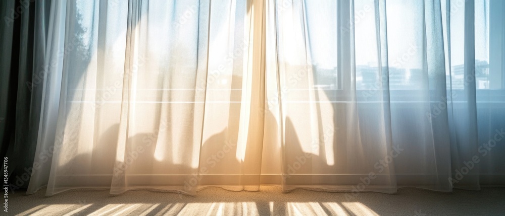 A cat sitting in front of a sheer curtain A cat sitting in front of a sheer curtain