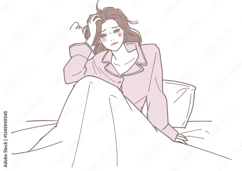 目覚めが悪そうな寝不足の女性