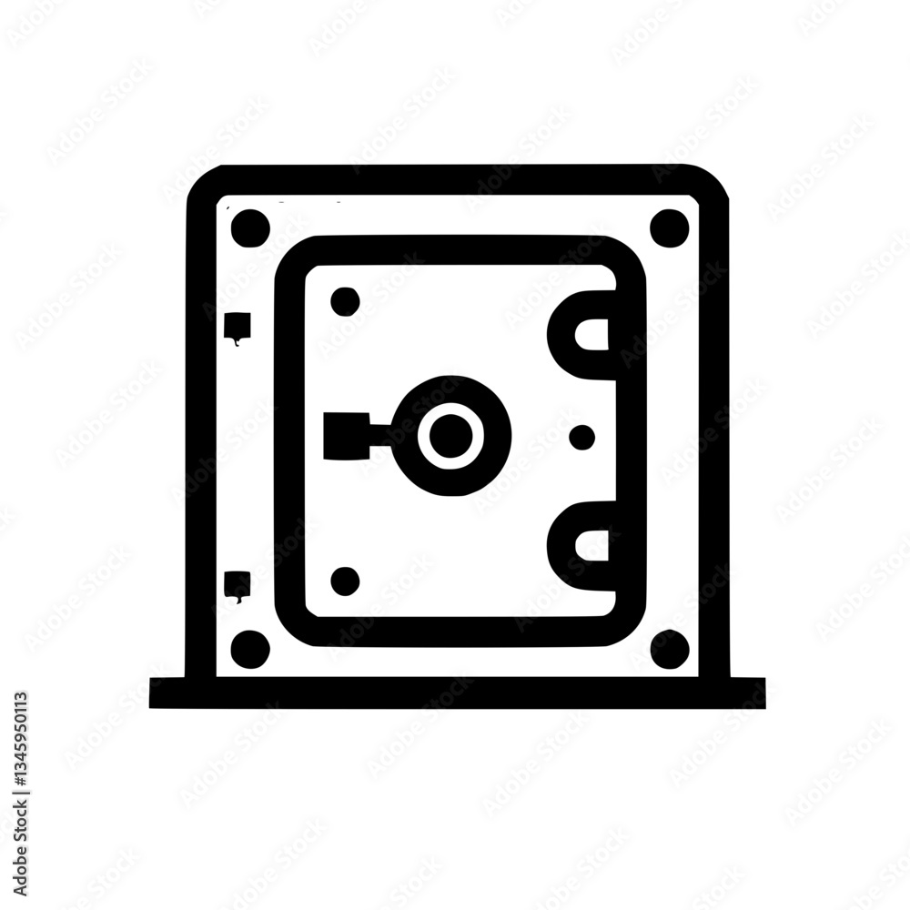 An illustration of a square safe with a turning knob and a small door The safe appears to be a simple design typical of those used to secure valuables An illustration of a square safe with a turning knob and a small door The safe appears to be a simple design typical of those used to secure valuables