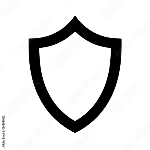 A bold shield outline on a symbolizes protection and security with a strong and minimalist design for use in a range of applications