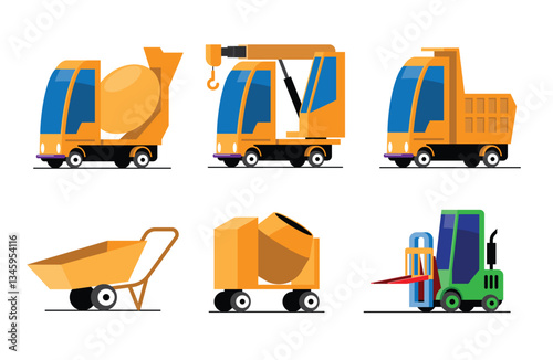 Set of Construction Vehicles and Heavy Equipment