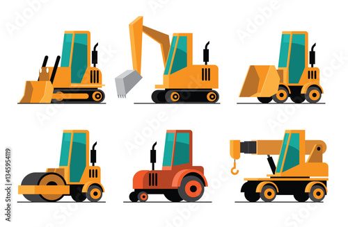 Set of Construction Vehicles and Heavy Equipment