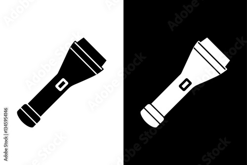 Flashlight Silhouette Vector Black & White Icon.