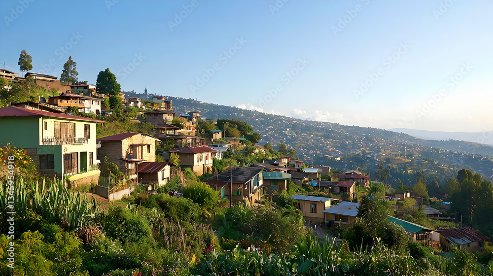 Panoramic View Of A Hillside Village In Rural Area Panoramic View Of A Hillside Village In Rural Area