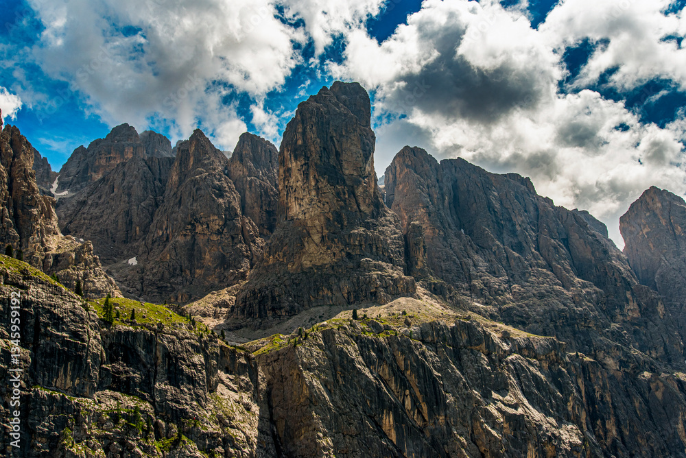Fototapeta premium Beautiful mountain landscape. View of the Italian Dolomites in South Tyrol, included on the UNESCO list.