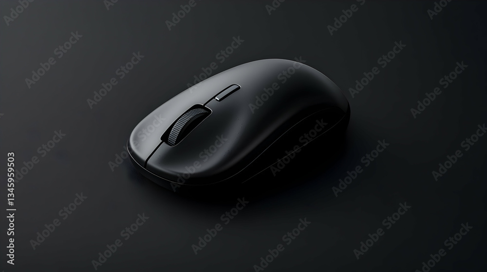 Black Wireless Computer Mouse Isolated on a Dark Surface with Shadow and Dim Lighting Black Wireless Computer Mouse Isolated on a Dark Surface with Shadow and Dim Lighting