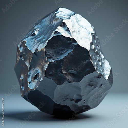 A dark gray, metallic object with a rough surface