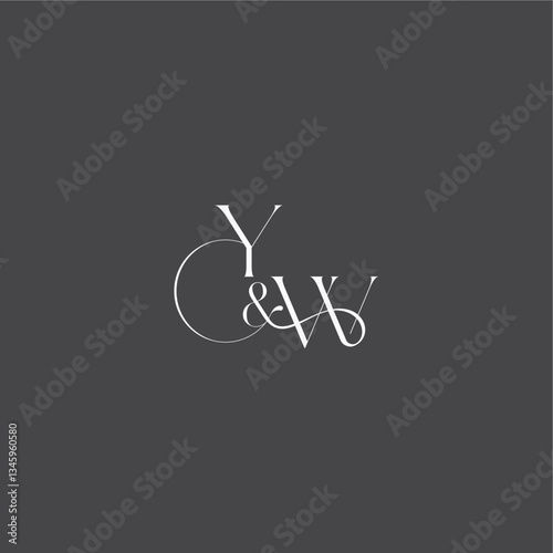 YW letter initial with line luxury curvy style monogram wedding logo concept