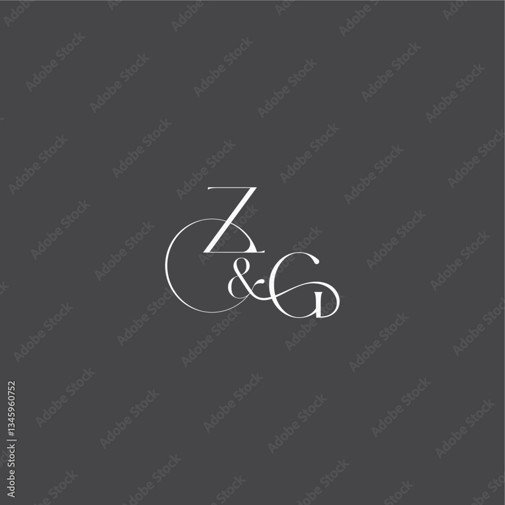ZG letter initial with line luxury curvy style monogram wedding logo concept ZG letter initial with line luxury curvy style monogram wedding logo concept