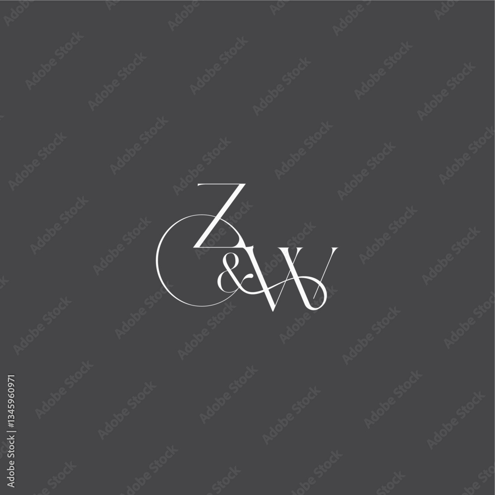 ZW letter initial with line luxury curvy style monogram wedding logo concept ZW letter initial with line luxury curvy style monogram wedding logo concept