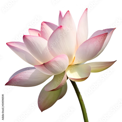 A beautiful pink lotus flower blooming on water isolated on white background