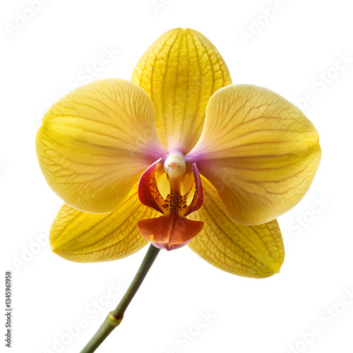 Yellow orchid flower isolated on white background with pink and purple petals, showcasing beauty and nature in a close-up view