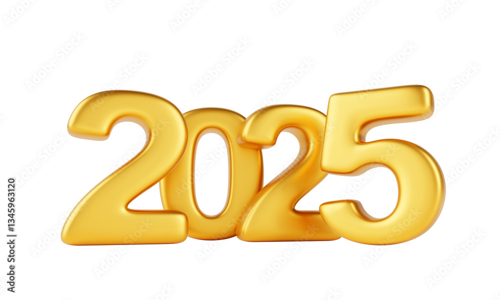 2025 Happy New Year golden number design on white background 3d render. Elegant gold metal font typography for poster, banner, calendar, greeting card and Christmas celebration 2025 2025 Happy New Year golden number design on white background 3d render. Elegant gold metal font typography for poster, banner, calendar, greeting card and Christmas celebration 2025