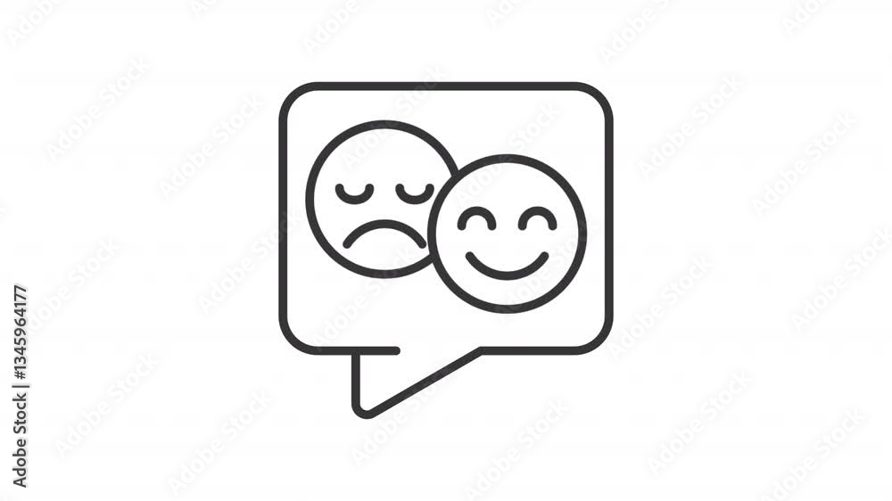 Customer review line animation. User experience animated icon. Shaking chat bubble. Moving emoticons. Black illustration on white background. HD video with alpha channel. Motion graphic Customer review line animation. User experience animated icon. Shaking chat bubble. Moving emoticons. Black illustration on white background. HD video with alpha channel. Motion graphic