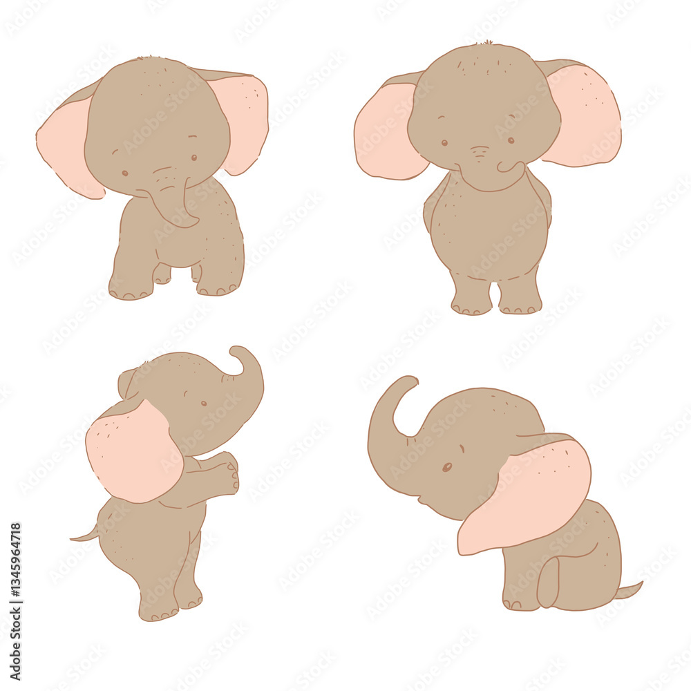 hand drawn watercolor set of little elephants, african animals, zoo hand drawn watercolor set of little elephants, african animals, zoo