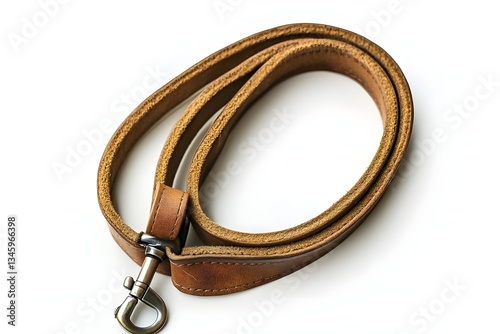 Handmade Leather Dog Lead with Durable Design isolated on white background