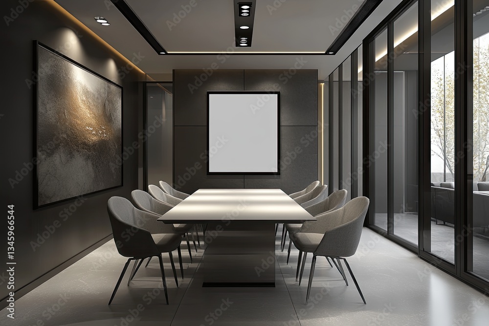 Modern conference room with large table and comfortable chairs Modern conference room with large table and comfortable chairs